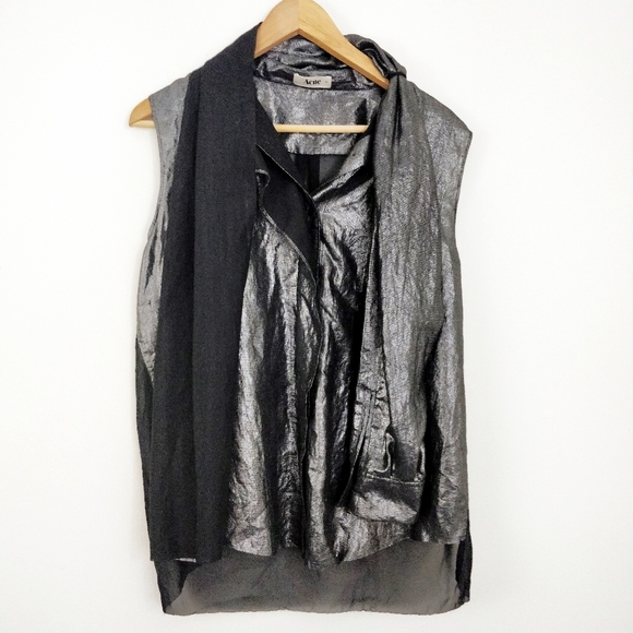 Acne Patrice Metallic Silver Blouse 38 8 - Picture 2 of 10